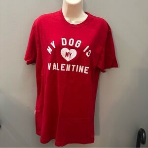 Red 'My Dog is My Valentine' T-Shirt Womens Medium 100% Cotton
